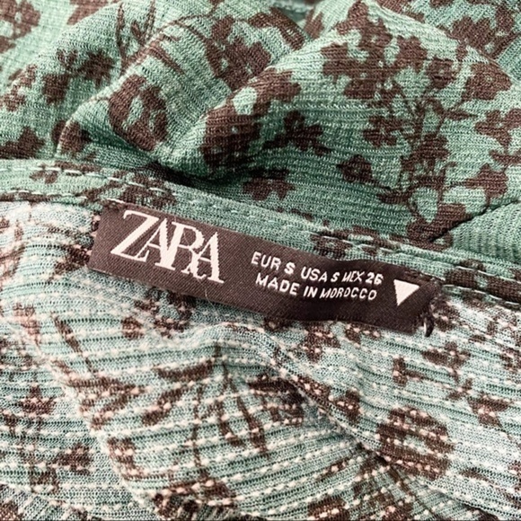 Zara green floral puffy sleeves midi dress - Picture 10 of 10